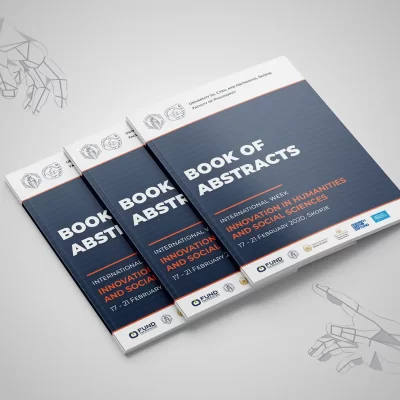 Three copies of 'Book of Abstracts' for an academic event on innovation in humanities and social sciences.